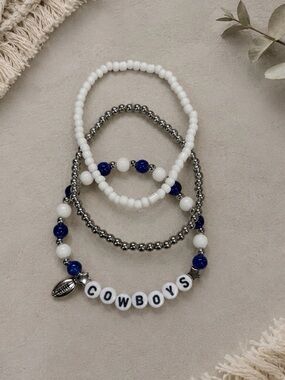 Handmade Cowboys Blue & White Beaded Bracelet Stack